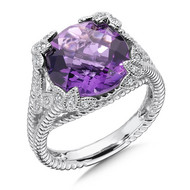 Amethyst & Diamond Ring Sterling Silver