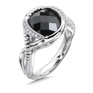 Onyx & Diamond Ring in Sterling Silver