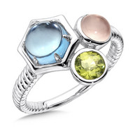 Blue Topaz & Peridot  Rose Quartz Ring