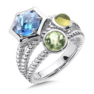 Blue Topaz & Green Olive Quartz Ring