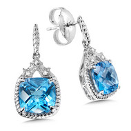 Blue Topaz & Diamond Earrings in Sterling Silver