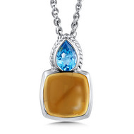 Citrine & Blue Topaz Pendant in Sterling Silver