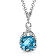 Blue Topaz & Diamond Pendant in Sterling Silver