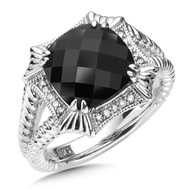 Onyx Diamond Ring in Sterling Silver