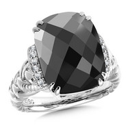 Onyx Diamond Ring in Sterling Silver