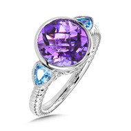 Amethyst & Blue Topaz Ring in Sterling Silver