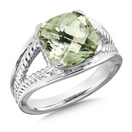 Green Amethyst Ring in Sterling Silver