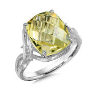 Green Gold Lemon Quartz Ring in Sterling Silver