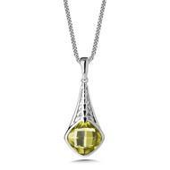 Green Gold Lemon Quartz Pendant in Sterling Silver