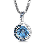 Blue Topaz & Blue Diamond Pendant in Sterling Silver