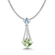 Aquamarine & Green Amethyst Pendant in Sterling Silver