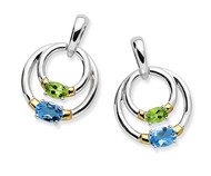 18K Gold & Sterling Silver Blue Topaz - Peridot Earrings